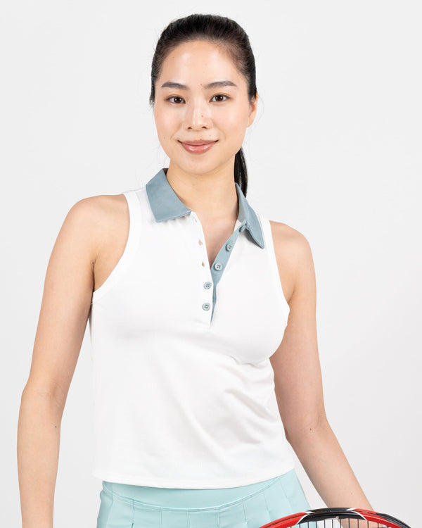 Preppy Sleeveless Polo - White/Drizzle